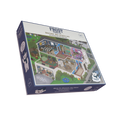 A boxed jigsaw puzzle package titled "Frost Pigs Before We Scroll" shown at an angle on a plain white background. The box features a colorful illustrated house scene with multiple rooms and cartoon pig characters.